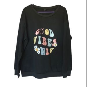 Shein Curve Black and Pastel “Good Vibes Only” Drop Shoulder Sweater Size 2XL